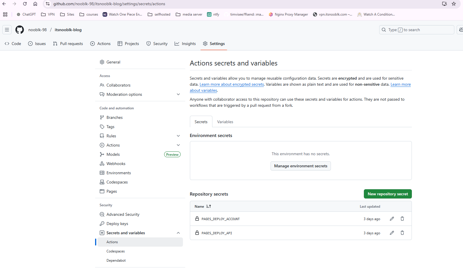 GitHub Secrets UI